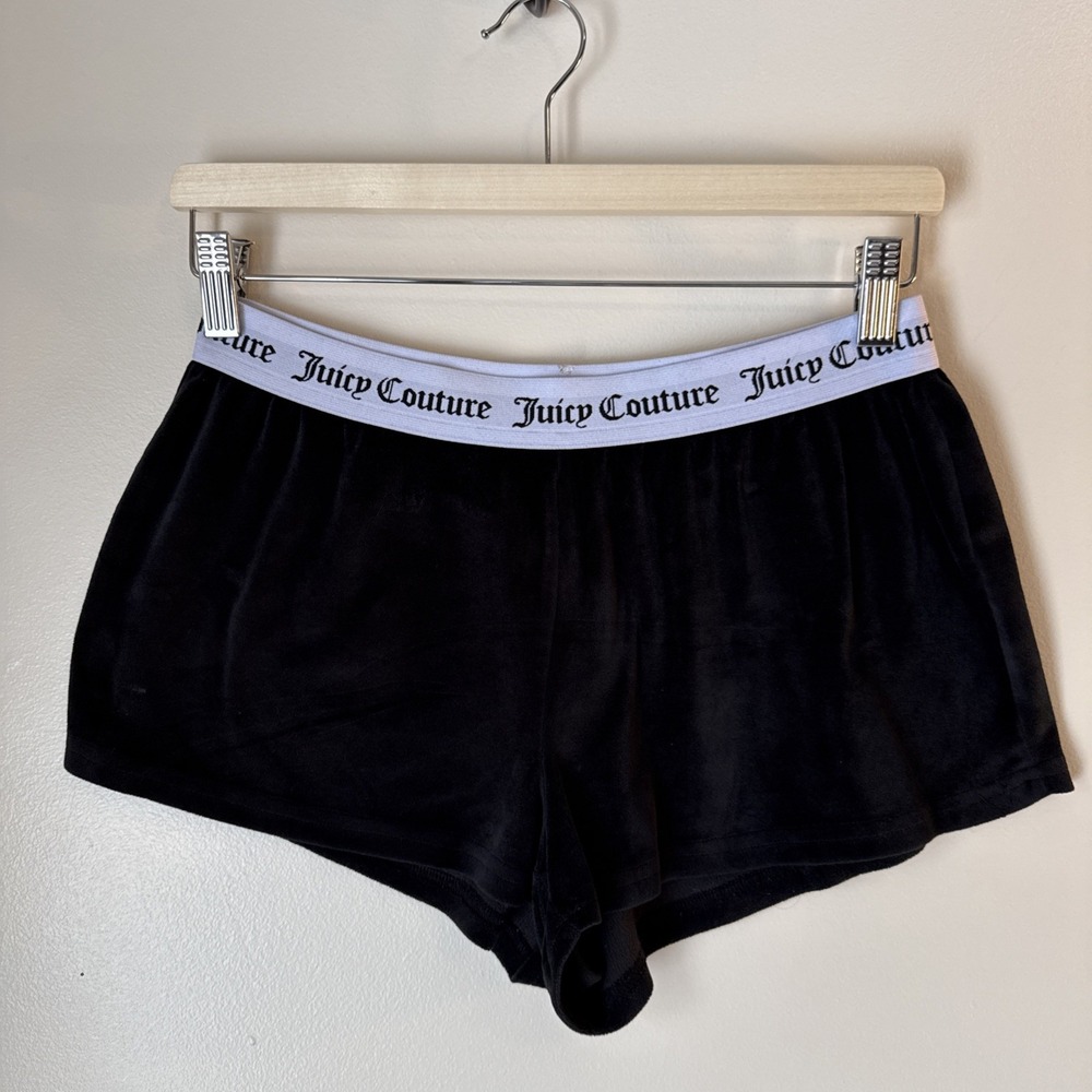 Juicy‎ Couture Sleepwear Booty Shorts Size S Velour Black Rhinestones Y2K Lounge